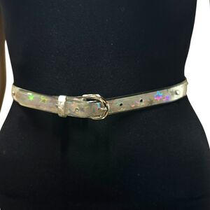 Holographic Stars Slim Belt Y2K Size XS PVC 22-26 Inches Waist Stud Rhinestones